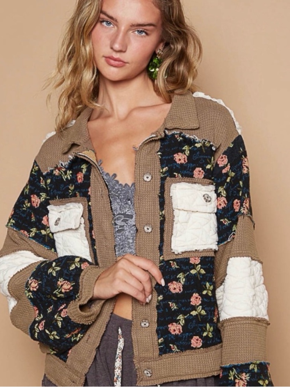 NWT POL Jacquard Color Block Patchwork Jacket
